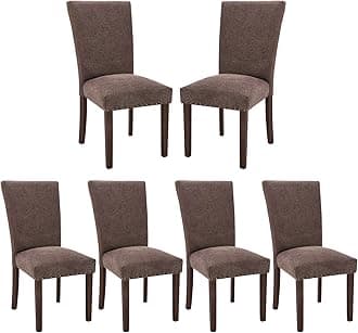 COLAMY Upholstered Fabric Dining Chairs Set of 6, Parsons Dining Room Kitchen Side Chair with Nailhead Trim and Wood Legs - Brown