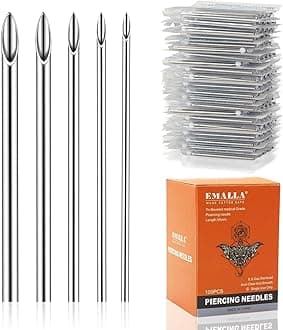 100pcs Piercing Needles Kit - Mixed Gauges 12G 14G 16G 18G 20G Hollow Sharp Tips for Ear Nose Lip Belly Cartilage Piercings
