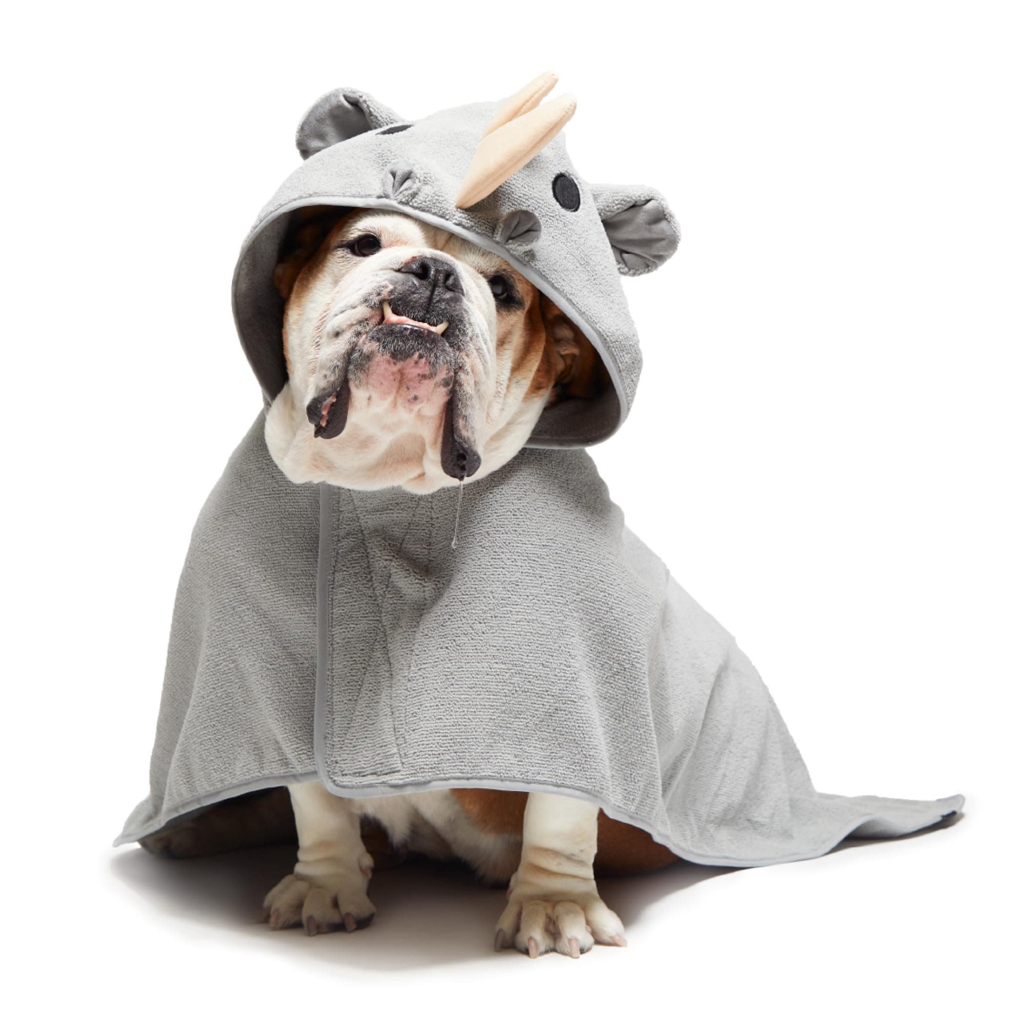 Barkbox Dog Bathrobe Fast Drying with Hook and Loop Closure & Wrap Tie Snuggle, Cute Dogs Clothes, Easy to Clean, Machine Washable, Dog Coats and Tumble Dry Low - Rhino, Medium