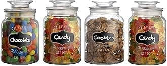 Ash & Roh® - Clear Glass Jar And Container With Air Tight Lid Storage of Spices and Dry Fruit (1500 ML COOKIE JAR, 4)