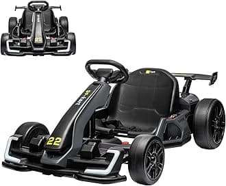 24V Electric Go Kart for Kids，Powerful Drift Kart With Adjustable Seat, 2x150 Motor, 8.5 Mph Speed, 4 Speed Modes, Led Lights, Music, and Honking Horn for Ages 6-12