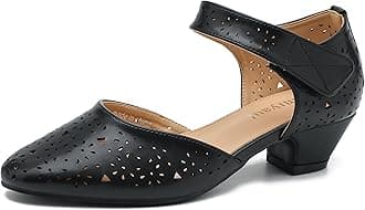 Women's Ankle Strap Cut Out Closed Toe Low Block Heels Pumps Retro Shoes Hook and Loop D'Orsay Comfortable Vintage Dressy Wedding Party Work Church Shoes