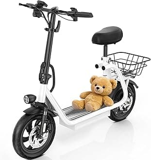 Caroma Electric Scooter with Seat for Adults, Max 30Miles Ranges&20Mph, 500/800/1200W Motor, 14" Fat Tire Foldable Commuter E-Scooter with Basket for Pets & Cargo, 300lbs Max Load