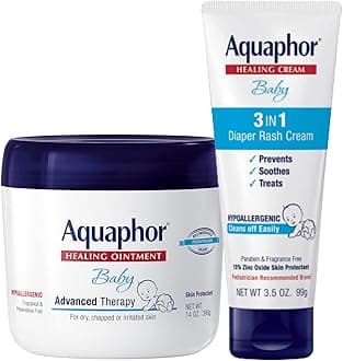 Aquaphor Baby Skin Care Set - Fragrance Free, Prevents, Soothes & Treats Diaper Rash - Includes 14 oz. Jar of Advanced Healing Ointment & 3.5 oz Tube of Diaper Rash Cream