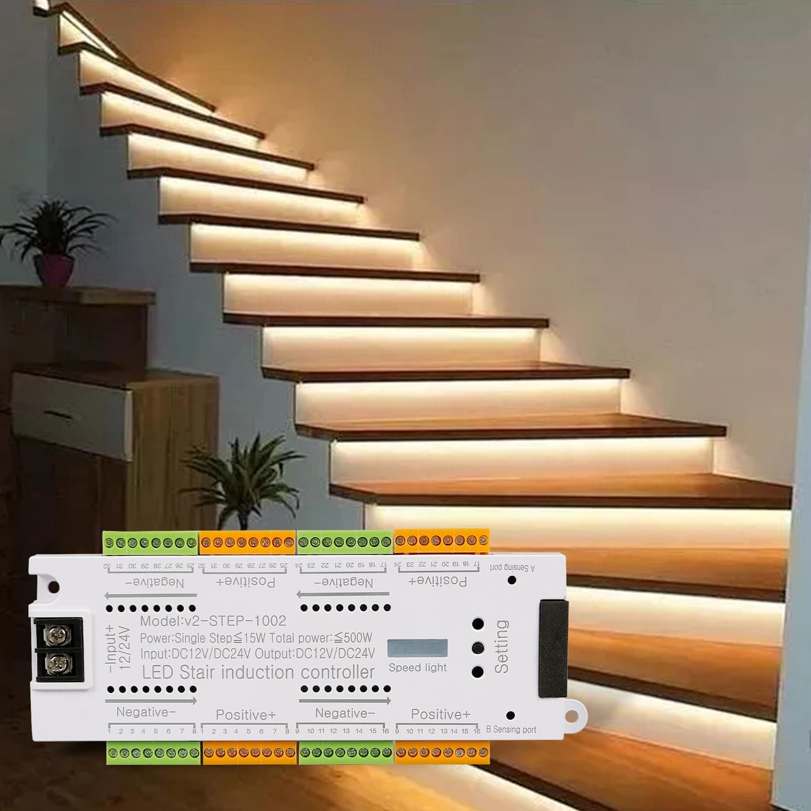 TWSOUL LED Motion Sensor Stair Light Controller Channel 32Light Automatic Step System Controller for Stairway Light