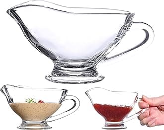 Set of 2 Sauce Glass Gravy Boat -7 oz with Handle Kitchen Glassware Serving Utensils for Dining, Warming Sauces, Salad Dressing Home Decor Saucy Boat