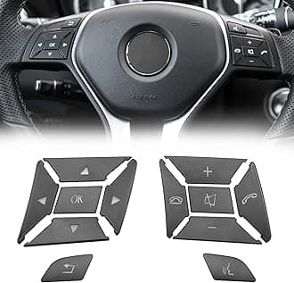Moonlinks Steering Wheel Button Sticker Compatible with Mercedes A B C E M G SL GL GLA CLA GLK SLK GLS Class,Steering Wheel Button Decoration Trim Cover Sticker Inner Accessories(12PCS,Black-Square)