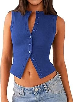 MatunanaWomens Going Out Tops Summer Spring Ribbed Tank Sexy Crop Cute Y2K Button Down T Shirts Fashion Clothes 2025