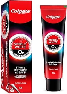 Colgate Visible White O2, Teeth Whitening Toothpaste (50g) for noticeably whiter teeth starting in 3 days with Active Technology, Enamel Safe Teeth Whitening & Fresh Breath