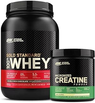 Optimum Nutrition (ON) Gold Standard 100% Whey Protein Primary Source Isolate - Double Rich Chocolate, 2 Lbs + Optimum Nutrition (ON) Micronized Creatine Monohydrate Powder - Unflavored, 300 Grams