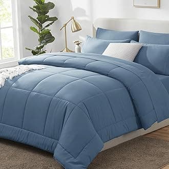 CozyLux King Size Comforter Set Dusty Blue, 7 Pieces Bed in a Bag, Grayish Blue Comforter King Size, All Season Bedding Sets with Stitch Quilted Comforter, Flat Sheet, Fitted Sheet, Pillowcases
