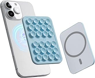 Magnetic Suction Cell Phone Case Grip for MagSafe Case, Removable for Wireless Charging, Durable Magnet Silicone Portable Mount Stand Phone Accessory for iPhone and Android - Baby Blue