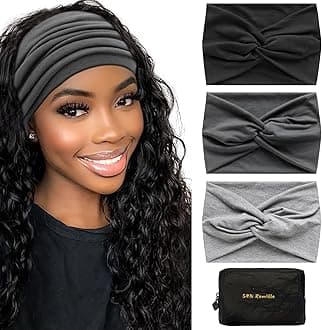 S&N Remille Wide Headbands for Women, Large Hairband, Elastic Non-Slip Headband Twist Knotted Accessories, Yoga Workout Vintage Hair 3 Pack (Colour-9)