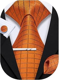 Check Tie Set Men Pocket Square Cufflinks Silk Plaid Business Tie Wedding Fashion