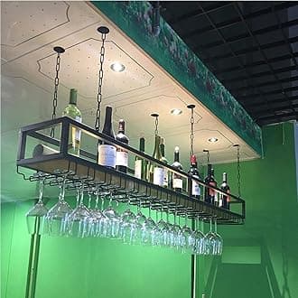 JHGJBJ Hanging Wine Rack, Metal Ceiling Wine Glass Rack, Bar Unit Floating Shelves, Industrial Hanging Wine Bottle Holder with Stemware Glass Shelf, for Bar Cafe Kitchen (Size : 60X25X100CM)