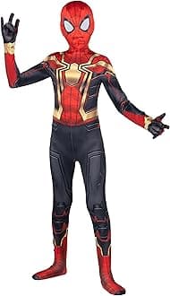 JazwaresMarvel Kid's Classic Spider-Man Integrated Zentai Suit, Spiderman Halloween Costume Iron Spider Man Small