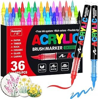 Guangna Acrylic Paint Markers,36 Colors with Direct-Liquid Ink Control System, Professional-Grade Paint Pen for Rock Painting, Canvas, Glass, Plastic, Fabric & Creative Crafts