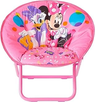 Disney Minnie Mouse Toddler Folding Saucer Chair – 19" Soft Plush Seat with Metal Frame, Cute & Comfy Lounge Chair for Ages 3+, Perfect for Bedroom or Playroom