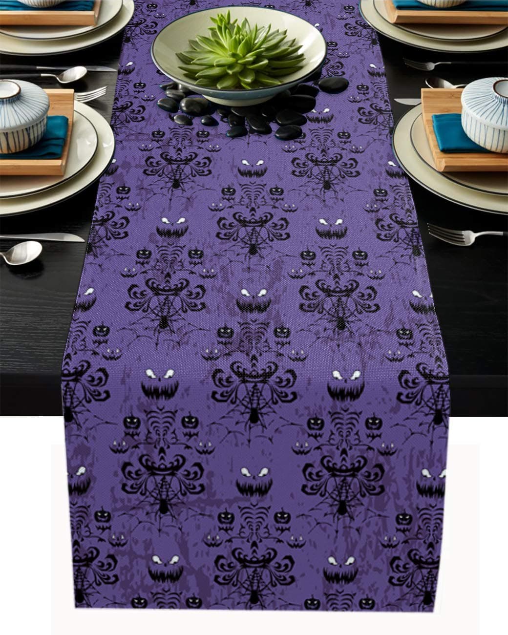 Table Runner for Dining Table Coffee Table Home Kitchen Decorative Halloween Haunted Ghost House Mansion Spider Cotton Line Table Linens for Indoor Outdoor Party/Holiday/Wedding/Gathering13x90inch