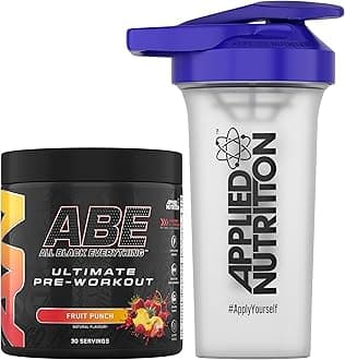 Applied Nutrition Bundle ABE Pre Workout 375g + 700ml Protein Shaker | All Black Everything Pre Workout Powder, Energy & Physical Performance with Creatine, Beta Alanine (Fruit Punch)