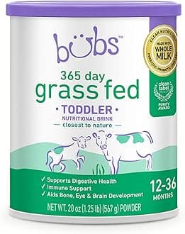 Bubs 365 Grass Fed Toddler Nutritional Drink, Non-GMO Whole Milk-Based Formula, for Kids 12-36 Months, 20 oz