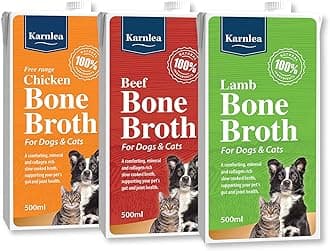 Pets Bone Broth Variety Pack - 3x 500ml | 100% Real Chicken, Beef & Lamb Liquid Bone Broth for Cats & Dogs | High in Collagen & Protein for Healthy Joints, Gut, Digestion, Skin & Sickness