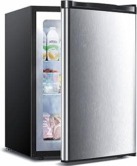 3.0 Cu.ft Upright Freezer, Small Mini Freezer with Adjustable Thermostat, Removable Shelves, Reversible Single Door, for Bedroom/Home/Dorms/Apartment, Silver
