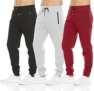 PURE CHAMP Mens 3 Pack Fleece Active Athletic Workout Jogger Sweatpants for Men with Zipper Pocket and Drawstring Size S-3XL