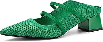 NEWBELLA Women's Pointed Toe Mules - Chunky Heel Slide Sandals for Women, Comfortable Commute Shoes, Open Back Summer Slippers, Casual Dressy Loafers Green
