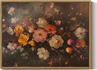 InSimSea Framed Canvas Wall Art, Vintage Wall Decor, Fall Floral Dark Moody Painting for Living Room, Bedroom Autumn Country Retro Flower Print Pictures Decorations,12x16inch