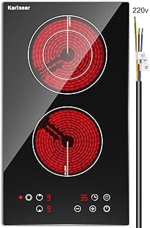 Karinear 2 Burner Electric Cooktop 12 Inch, Drop-in Radiant Cooktop 220v - 240v with Child Safety Lock, Timer, Residual Heat Indicator, 3200W, Hard Wired, No Plug Electric Stove Top