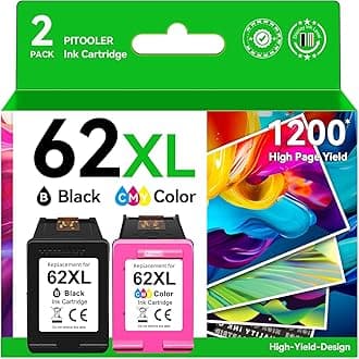 Pitooler 62XL Ink Cartridge Combo Pack Compatible for HP Ink 62 Black Color Compatible for Envy 7640 7645 5660 5665 5642 5540 OfficeJet 8045 8040 5746 5745 250 200 Printer