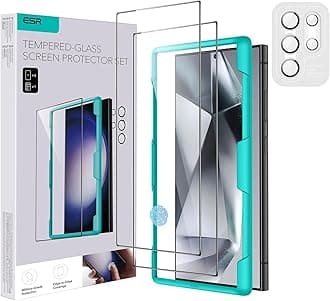 ESR 2+1 Pack for Samsung Galaxy S24 Ultra Screen Protector Set, 2 Tempered Glass Screen Protectors and 1 Set Individual Lens Protectors, 2.5D Curved Edges, Full-Coverage Protection, Scratch Resistant