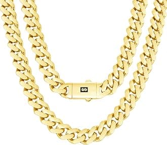 10k Real Yellow Gold Royal Monaco 11mm Miami Cuban Link Necklace (16"-30") Italian Jewelry for Men & Women