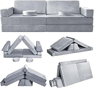 Kids Play Couch,10 Pcs Toddler Couch Sofa,Foam Modularized Kids Couch,Convertible Kids Toddlers Play Couch Sofa Set for Playroom Bedroom (Grey)