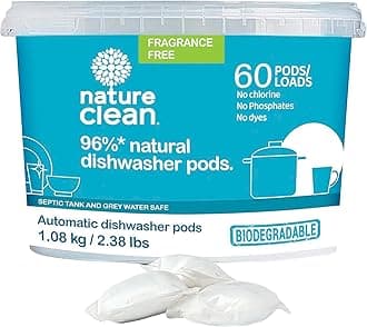 Nature Clean Non Toxic Dishwasher Detergent Pods, Plant-Based Dishwashing Pods, Non-Toxic & Unscented Dish Pods, Tough on Grease, Eco-Friendly Cleaning Power, 60 Count, Pack of 1