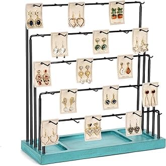 DGWJSUEarring Display Stands for Selling, Earring Rack Display Holder Stand, Jewelry Display for Selling Earring Cards, Bracelets, Rings, Necklaces 15" W x 6" D x 15.5" H (30 Hooks)