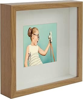 BD ART Square Shadow Box 3D 9x9x1 Inch, Display Box Photo Frames, Rustic Oak, Picture Frame with Wall and Tabletop, for Crafts, Photos, Souvenir, Baby Items, dried Flowers, Medals