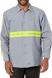 Red Kap Men's Enhanced Visibility Industrial Work Shirt, Grey with Yellow/Green Visibility Trim, Long X-Large