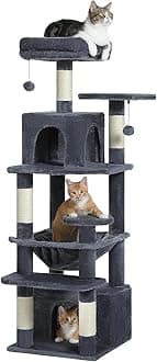 PAWZ Road Cat Tree, 53.5 Inches Tall Cat Tower with Spacious Hammocks, Condos and Scratching Posts, Cat House with Dual Padded Perches for Indoor Large Cats-Dark Gray