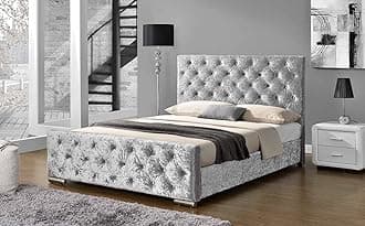 Sleep Design Buckingham Fabric Upholstered Bed Frame Double/King Size (King 5ft, Silver)