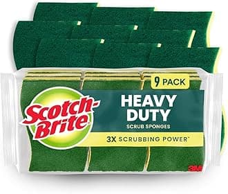 Scotch-Brite Heavy Duty, Recycled Content, Green/Yellow, 9 Scrub Sponges