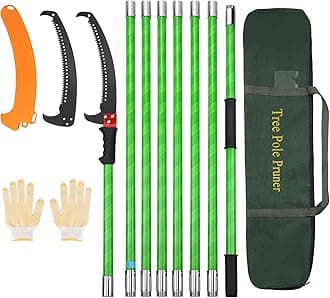 SMONTER 26Ft Tree Pruner Pole Saw for Tree Trimming Manual Branches Trimmer Extendable Pole Saw Cutting Set Garden Tools