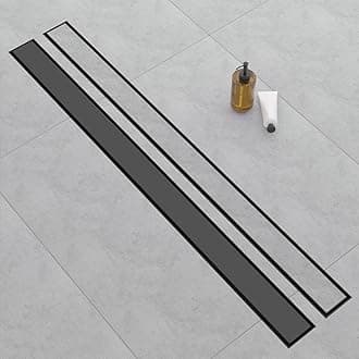 Linear Shower Drain, 60 Inch Matte Black 304 Stainless Steel Shower Drain with Tile Insert Panels, Long Rectangle Shower Floor Drain with Adjustable Feet, Hair Catcher, Fits Bathroom, Balcony