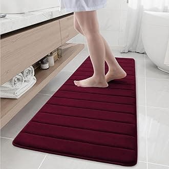 Buganda Memory Foam Bath Mat Rug, 59" x 20", Ultra Soft and Non-Slip Bathroom Rugs, Water Absorbent and Machine Washable Bath Rug Runner for Bathroom, Shower, and Tub, Burgundy