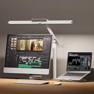 – LED Desk Lamp with Clamp - HJ1 Sunturalux Eye-Caring Clip on Lights for Home Office, 1200LM Clamp Lamp 4 Color Modes Stepless Dimming Task Desk Light for Working White