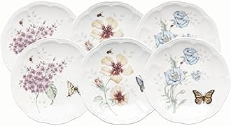 817046 Butterfly Meadow 6-Piece Tidbit Plate Set, White, 3.05 LB