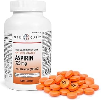 GeriCare Enteric Coated Aspirin Tablets 325mg (1000 Count) NSAID Pain Reliever & Fever Reducer for Adults- Regular Strength Aspirin for Headache Arthritis Menstrual & Muscle Pain