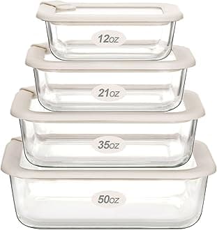Glass Food Storage Containers with Glass Lids, Microwave Safe Food Container Set, Aitight Meal Prep Container Set, LeakProof, 100% Plastic Free, 4 Pack