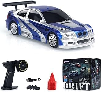 1/43 RC Scale Ready to Go Race Car Remote Control Drift 4WD Mini Lights System 4WD Racing Car RC Full Proportional 2.4g Mini Race Gift Radio Control High Speed Model Without Gyro,
